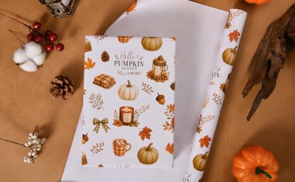 Sikiweiter Fall Pumpkin Wrapping Paper Roll, 17 Inches x 16.5 Feet, Autumn Pumpkin Plaid Bow Maple Leaf Cozy Gift Wrap for Thanksgiving and Fall Harvest(Autumn) - color: Autumn