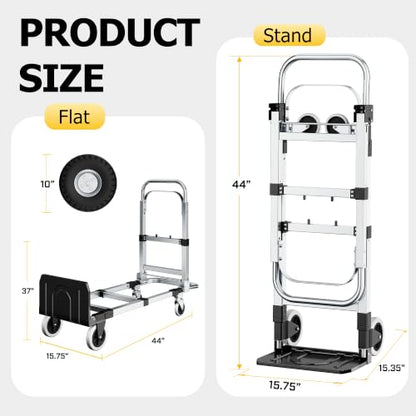 3 in 1 Folding Hand Truck, 600lbs Capacity, Heavy Duty Convertible Dolly with Retractable Handle and 4 Rubber Wheels, Collapsible Cart for Moving Home, Office, Warehouse - Silver - color: Silver-600