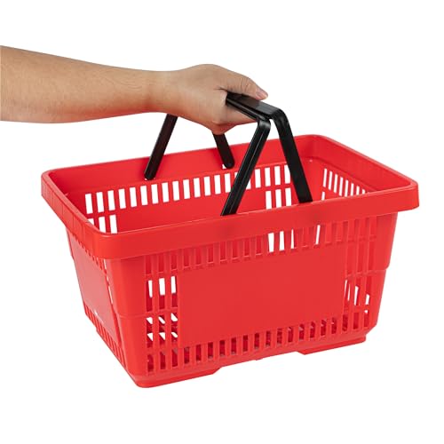 Restaurantware Plastic Shopping Basket, Red, with Plastic Handles - style: Plastic Handles