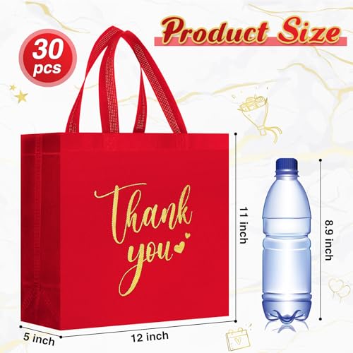 Sweetude 30 Thank You Non Woven Gift Bag, 11 x 12 x 5 Inch, Burgundy - color: Burgundy, size: 11 X 12 X 5 Inch