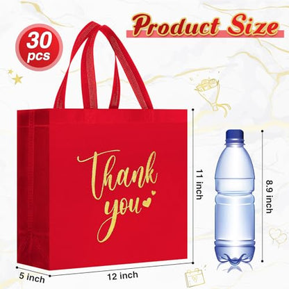 Sweetude 30 Thank You Non Woven Gift Bag, 11 x 12 x 5 Inch, Burgundy - color: Burgundy, size: 11 X 12 X 5 Inch