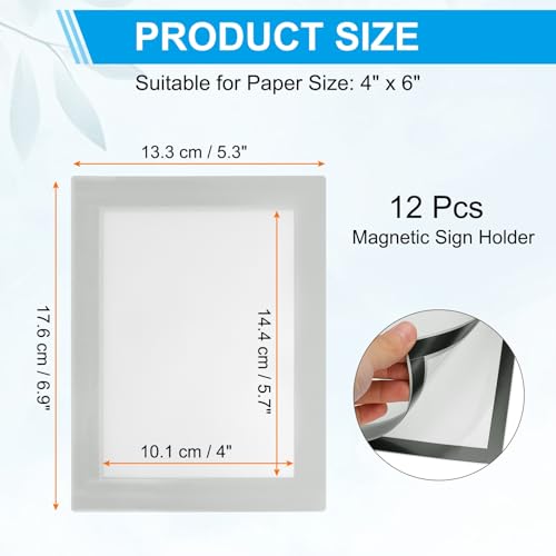 PATIKIL 4 x 6 Inch Magnetic Sign Holder, 12Pcs Self-Adhesive Soft Magnetic Border Wall Mount PVC Picture Frames Document Holder for Wall Window Home Office Store Poster, Silver - color: Silver