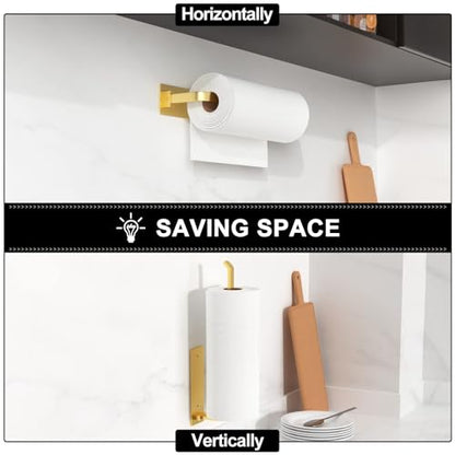 Paper Towel Holder Under Cabinet, Self-Adhesive or Drilling, Gold - color: Gold