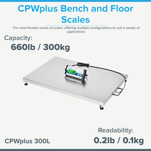 Adam Equipment CPWplus 300L - CPWplus Bench and Floor Scales - Capacity: 660lb / 300kg, Readability: 0.2lb / 0.1kg - size: 300L Large Platform Floor Scale, 300kg Capacity and 100g Readability