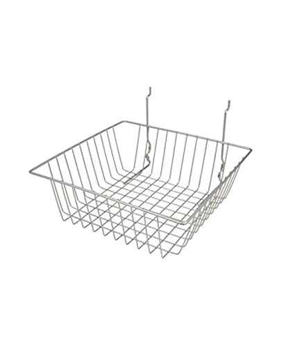 AMKO BSK13/BLK Small Basket (Pack of 6) - Spacious Slatwall Basket in Chrome, Metal Construction, Wired Display Basket, Wall Mounted Storage Basket. Retail Store Fixtures