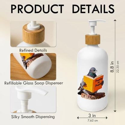 Funny Pigeon Bathroom Soap Dispenser, Pigeon Poop Glass Soap Dispenser, Pigeons Gifts Refillable Handsoap Pump Bottle for Bathroom Washroom Countertop - color: Funny Pigeon