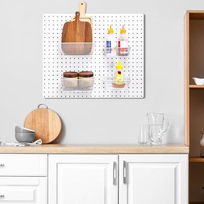 Sieral 4 Pcs Metal Pegboard Baskets Wire Organizer, Small, Medium, White - color: White, size: Small, Medium