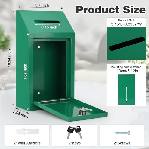 KYODOLED Cash Box for Farm Stand, Money Drop Box with Lock & Slot, Green - color: Green, size: 10.24 x 5.7 x 2.95 Inch