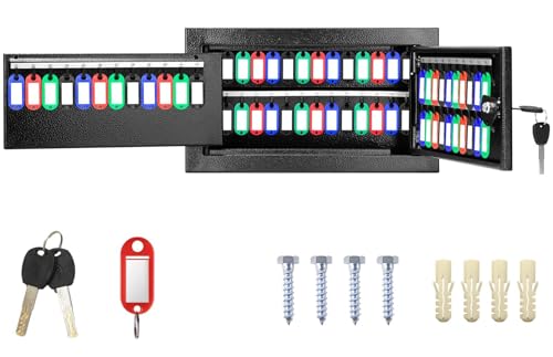 72 Keys Page Flip Key Lock Box Wall Mount with Numbered Hooks & Color Tags - color: Black, size: 72 Keys