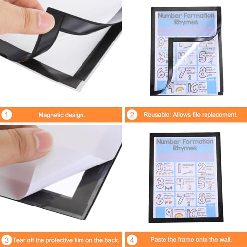 5pcs Self Adhesive Magnetic Poster Frame Wall Sign Holder, 4"x6" Magnetic Picture Frame Document Display Window Sign Wall Mount for Home Office Store Restaurant,Black