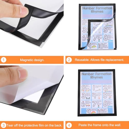 5pcs Self Adhesive Magnetic Poster Frame Wall Sign Holder, 4"x6" Magnetic Picture Frame Document Display Window Sign Wall Mount for Home Office Store Restaurant,Black