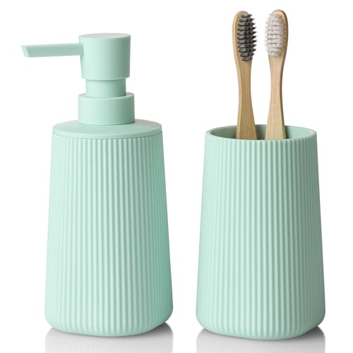 YAUKPH Bathroom Soap Dispenser and Toothbrush Holder Striped Green - color: Striped Green