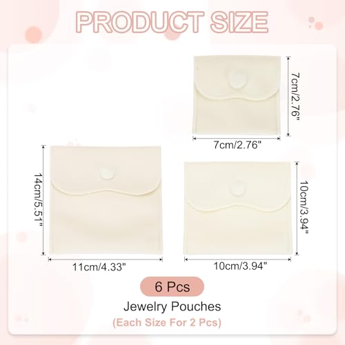 PATIKIL Velvet Jewelry Pouches, 6 Pcs Jewelry Packaging Gift Bags with Snap Button for Bracelet Rings Watch Necklace, (3"x3"/4"x4"/4"x5") White - color: White, size: (3"x3"/4"x4"/4"x5")