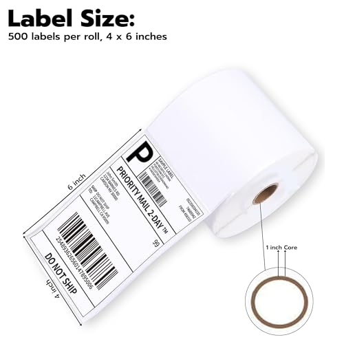 4” x 6” Direct Thermal Labels – 500 Labels (1 Roll, 500 per Roll) Water & Oil Resistant, Permanent Adhesive – Compatible with Zebra, Rollo & Similar Printers (Not for DYMO) (10 Rolls) - size: 10 Rolls