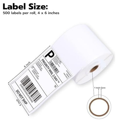 4” x 6” Direct Thermal Labels – 500 Labels (1 Roll, 500 per Roll) Water & Oil Resistant, Permanent Adhesive – Compatible with Zebra, Rollo & Similar Printers (Not for DYMO) (10 Rolls) - size: 10 Rolls