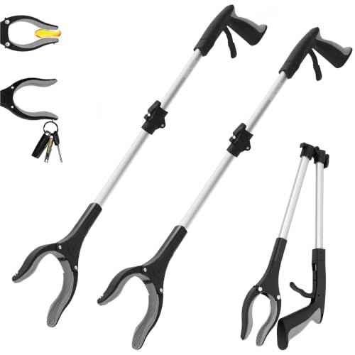 32“ 2 Pack Folding GrabRunner Reacher Grabber with Strong Magnetic - color: Grey (Grey of 2)