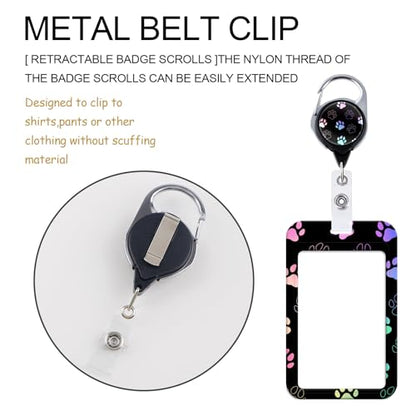 Black Lanyards with ID Badge Holder, Plastic Vertiacl Card Holder with Heavy Duty Retractable Reel Clip, Cute Paw Neck Lanyard for Kids, Girl, Women, Nurse - color: Paw