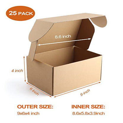 PHAREGE 25 Pack 9x6x4 inch Cardboard Shipping Boxes, Brown Gift Boxes - color: Brown, size: 9x6x4 inch 25 Pack
