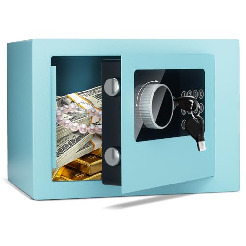 Digital Electronic Money Safe, Steel Security Lock Box with Keypad, Office Hotel Business Jewelry Gun Cash Safe, 0.23 Cubic Feet, 9.06" W x 6.69" D x 6.69" H（blue） - color: Blue
