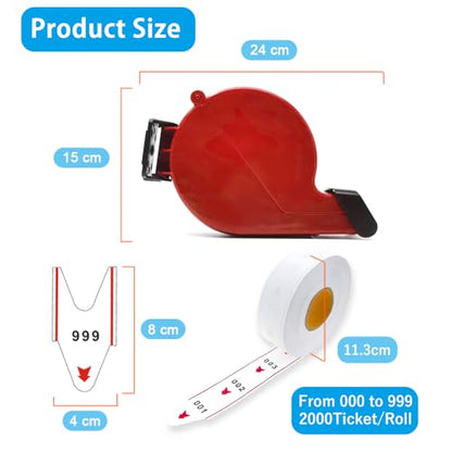 Take-A-Number Dispenser (Red) with Number Ticket Roll (3-Digit) — Queue Ticket Machine for Pickup/Order/Deli Counter, Bakery, DMV , Post Office, Pharmacy & Clinic