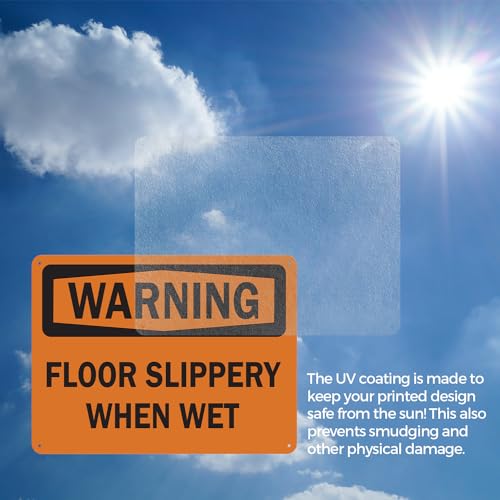 (2 Pack) Floor Slippery When Wet OSHA Warning Sign 10 Inch X 7 Inch Plastic Sign, Weather Resistant, UV Protected for Workplace, Business, and Construction Site, Made in the USA - size: 10 Inch X 7 Inch, style: Plastic