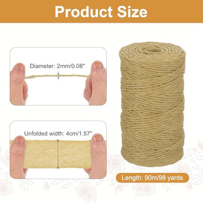 MECCANIXITY Raffia Ribbon 98 Yard Natural Paper String 2mm Wide Brown - color: Brown