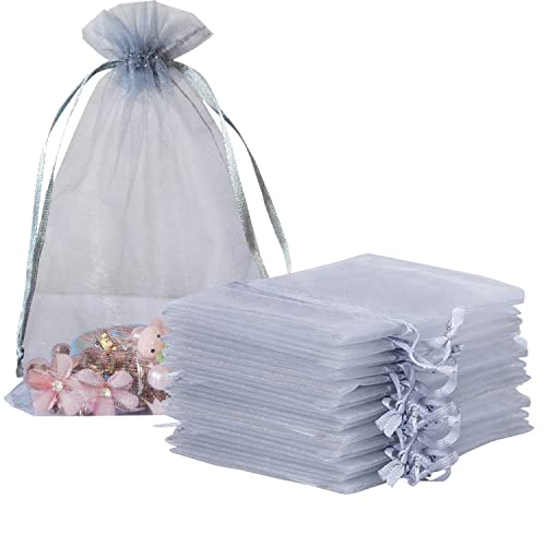 Sheer Organza Gift Bags 50 Count Drawstring 4x6 inch Silver Grey - color: Grey 4x6in 50pc
