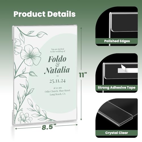 15 Pack 8.5x11 Acrylic Sign Holder Wall Mount, Clear Plastic Wall Signs Display for Flyers, Acrylic Frame Photo Menu Stands with Adhesive Tape for Restaurants, Office and Business Store - No Drilling - size: 15 Pack 8.5x11" Wall Mount