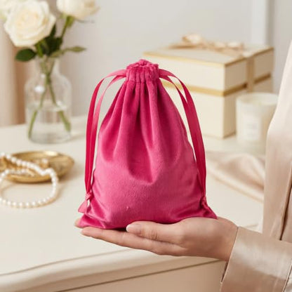25 Pcs Velvet Drawstring Bags 5 x 7 Inch, Hot Pink Soft Velvet Pouches - color: Hot Pink