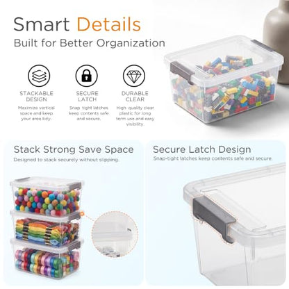 Citylife 10Packs 1.3Qt Small Storage Bins with Lids,Stackable Clear - color: Clear White, size: 1.3 QT(10 Pack)