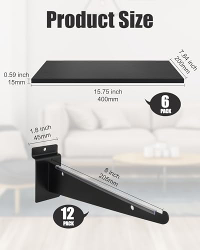 6 Pack 16" x 8" Wooden Slatwall Shelves with Metal Brackets - size: 6-Pack 16" x 8"