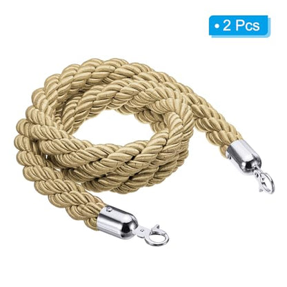 PATIKIL Stanchion Rope 1.5m/5Ft Barrier Silver Hook Champagne Gold 2 Pack - color: Champagne Gold/Silver