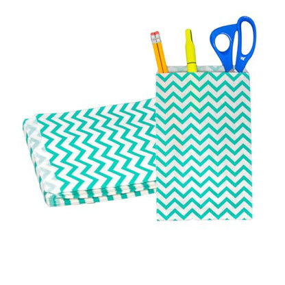 Novel Box 100 Pack Teal Chevron Print Flat Merchandise Bags 4x6 in - color: Teal Chevron, size: 4" x 6" Inches