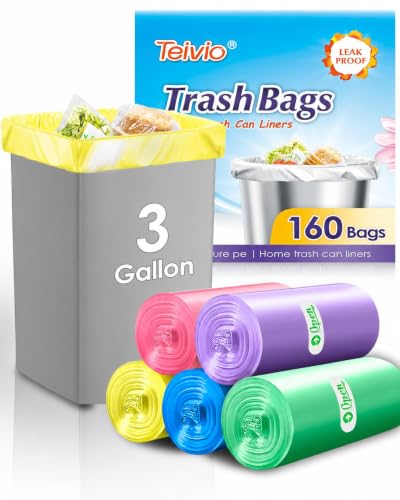 Teivio Small Colorful Clear Trash Bags 3 Gallon 160 Count Garbage Bags
