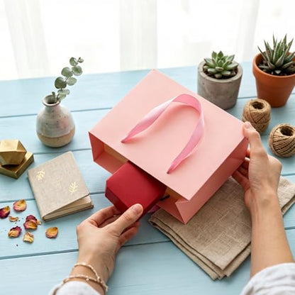 Ronvir 25pcs Small Pink Gift Bags with Handles,Party Favor Gift Bags - color: Pink