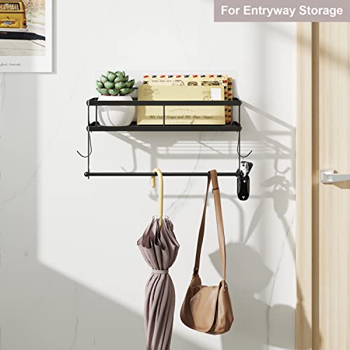 ESOW Paper Towel Holder Wall Mount with Shelf, Adhesive, Matte Black Metal - color: Matte Black Finish