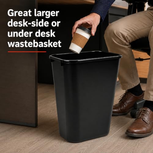 10 Gallon Black Wastebasket Under Desk Plastic Trash Can | 2 PACK - size: 10.5 Gallon