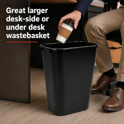10 Gallon Black Wastebasket Under Desk Plastic Trash Can | 2 PACK - size: 10.5 Gallon