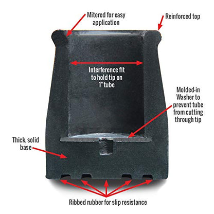 Cotterman GripTips™ rolling warehouse ladder rubber feet, crutch tip kit 1" tube set of 4, replacement feet or crutch tips for rolling ladders and stands.