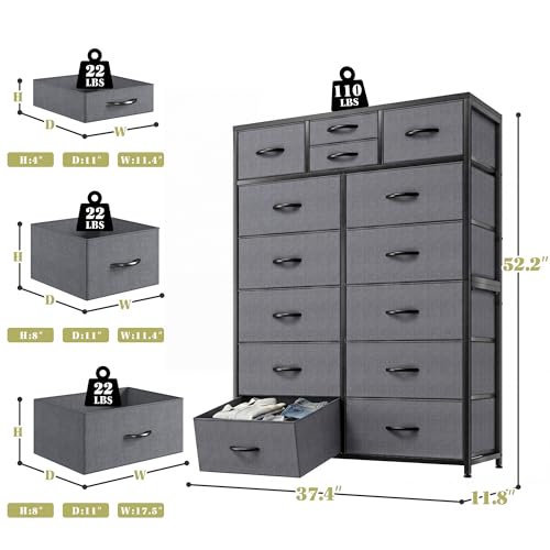 EnHomee 52.2" H Tall Dresser for Bedroom, Vertical Storage Tower, Anti-Tip