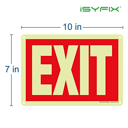iSYFIX Exit Glow in the Dark Sign Aluminum, 10x7 Inch, 1 Pack - color: Red & White, size: 1 Pk 10x7