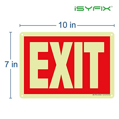 iSYFIX Exit Glow in the Dark Sign Aluminum, 10x7 Inch, 1 Pack - color: Red & White, size: 1 Pk 10x7