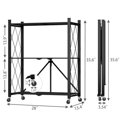 3 Tier Foldable Storage Shelf with Wheels Garage Shelving - color: Black, size: 3 Tier