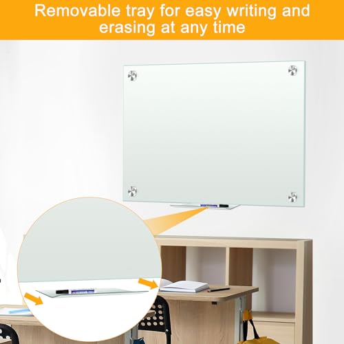 H-Qprobd Dry Erase White Board 48"x36" Glass Magnetic Whiteboard for Wall, Includes 12 Magnets, 8 Markers and 2 Erasers - size: Glass 48"x36"