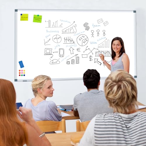 H-Qprobd Dry Erase White Board for Wall 6' x 3' Large Magnetic Whiteboard 72"x36" Aluminum Presentation Whiteboard with Long Pen Tray, 6 Markers, 2 Erasers &12 Magnets - size: 72"x36"