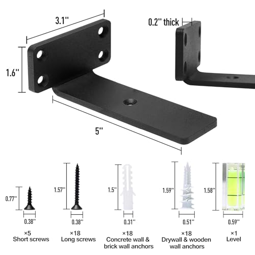 HITOMEN Heavy Duty Floating Shelf Brackets, 5-Inch (1/5'' Thick) Hidden Shelves Hardware, Iron L Brackets, Rustic Industrial Black Metal Wall Shelving Supports, 4 Pack - size: 5 Inch, style: 4 Pack