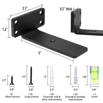 HITOMEN Heavy Duty Floating Shelf Brackets, 5-Inch (1/5'' Thick) Hidden Shelves Hardware, Iron L Brackets, Rustic Industrial Black Metal Wall Shelving Supports, 4 Pack - size: 5 Inch, style: 4 Pack