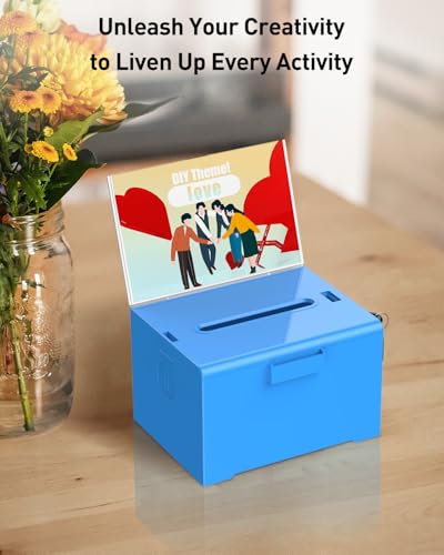 Uniclife 6.2"x 5" x 4" Blue Acrylic Donation Box with Lock and Slot - color: Blue, size: 1 Pack