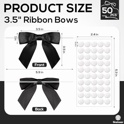 50 Pcs Black Satin Ribbon Bows, 3.5" x 3.5", with Twist Ties - color: Black