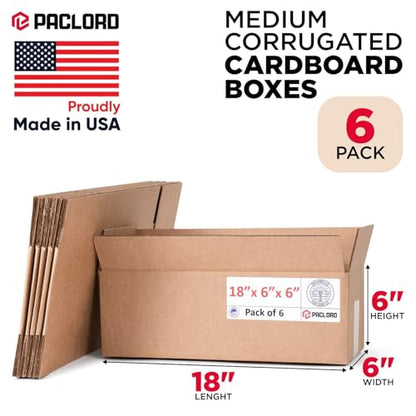 Long Cardboard Boxes 18"L x 6"W x 6"H, Pack of 6 - color: Pack of 6, size: Long 18x6x6"